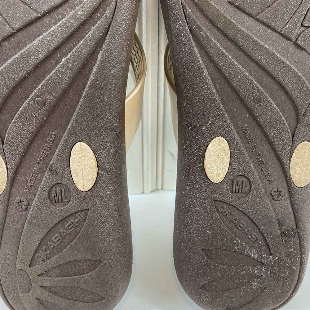 Okabashi‎ Marina Women’s Open Toe Synthetic Brown Gold Thong Sandals (M/L) - Picture 6 of 11